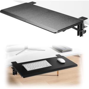 Fydeamer Ergonomics Desk Extender Tray, 26.7"x11.3" Large Size Foldable Keyboard Drawer Tray Clamp On, Armrest Support for Home and Office (Black)