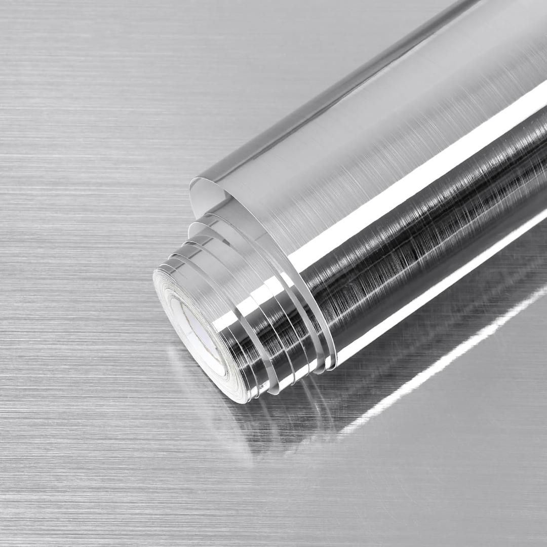 Silver Stainless Steel Contact Paper 15.7"200" Peel and Stick Metallic Wallpaper for Countertop Fridge Dishwasher Cabinets