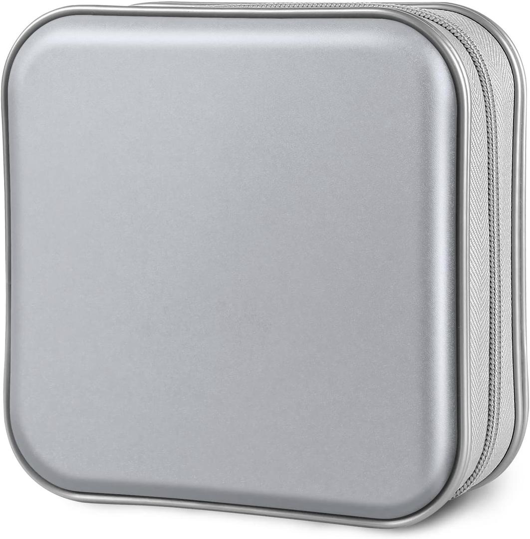 Siveit CD Case, 40 Capacity CD/DVD Case Holders Wallet Hard Plastic DVD Disc Cases Storage Binder for Car Home Office Travel (Grey) (Silver)