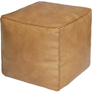 Thgonwid Unstuffed Handmade Cube Pouf Faux Leather Ottoman Cover, Square Pouffe Footstool Storage Stool, Bedroom Living Room, 16.5" W x 15.7" H, Camel