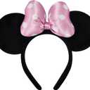Handmade Mouse Ears Headband for Women and Ladies, Polka Dot Bow Minnie Ears Costume Accessories (Light Pink)
