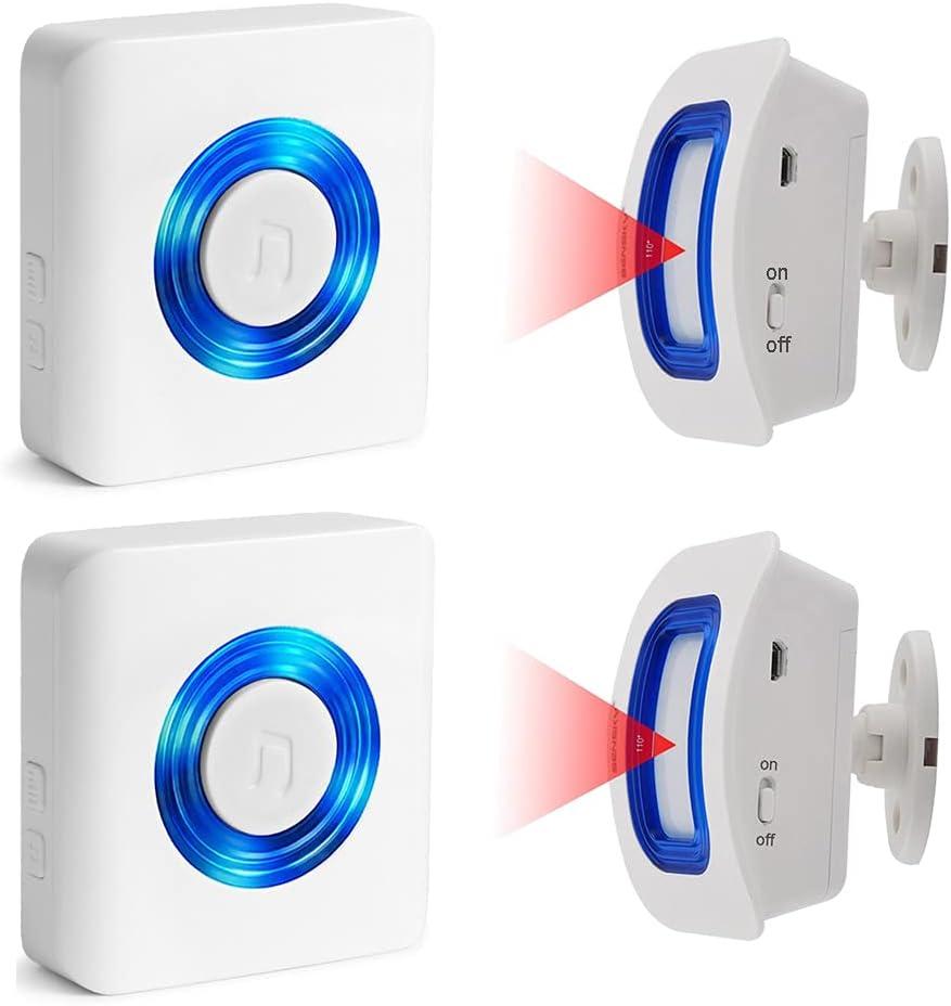 Indoor Motion Sensor Alert Wireless Caregiver Pager Bed Alarm and Fall Prevention for Elderly Dementia Patients (2 Receiver 2 Sensor)