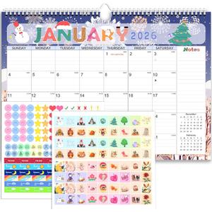 Calendar 2026, Anti Ink Bleed, Durable Thick Paper, Ample Writing Space, Wall Calendar 2026 with Stickers, 17" x 12" Large Seasonal Calendars for Home, Office, Student and Teacher Supplies- Colorful