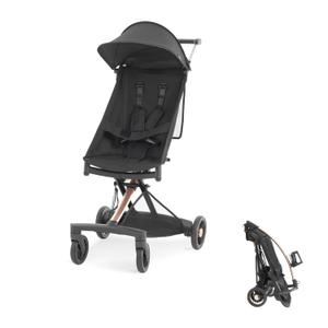 Evolur Roamer Ultra Lightweight Stroller, Compact One-Hand Self-Standing Fold Travel Stroller with 5-Point Safety Harness, Adjustable Sun Canopy, 360 Rotating Wheels with Cup Holder - Gold Black