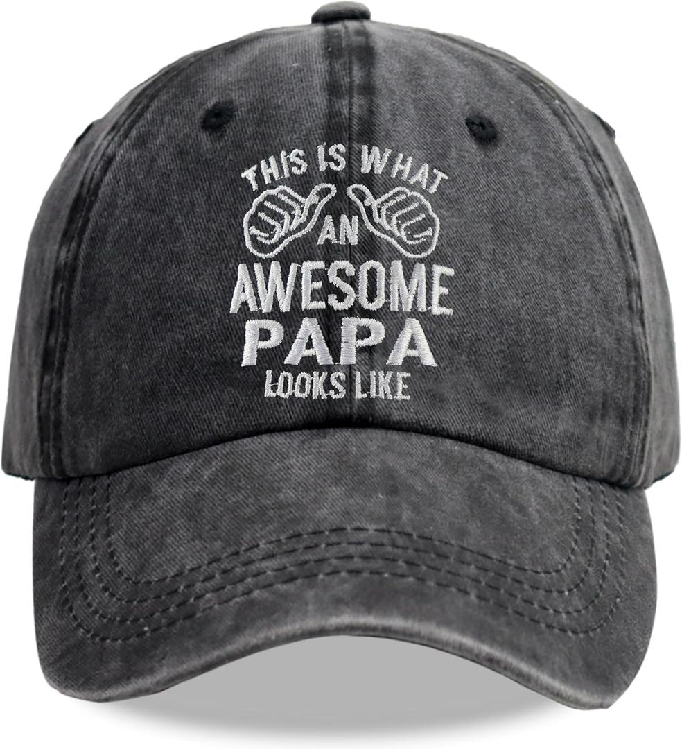 Papa Hats for Men, Adjustable Cotton Embroidered Dad Baseball Cap (Gray)