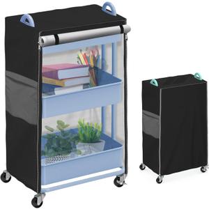 Utility Cart Cover with Storage Pockets, Heavy Duty Waterproof Dustproof Protective Cover Fits 17 D x 13 W x 31 H Black Supply Cart Cover for Home Office (Cart Not Included)
