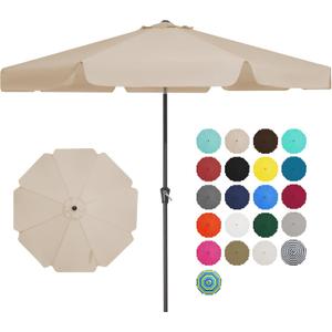 JEAREY 9 FT Patio Umbrella Outdoor, Table Umbrellas Market Umbrella w/Push Button Tilt/Crank, 8 Sturdy Ribs(Beige)
