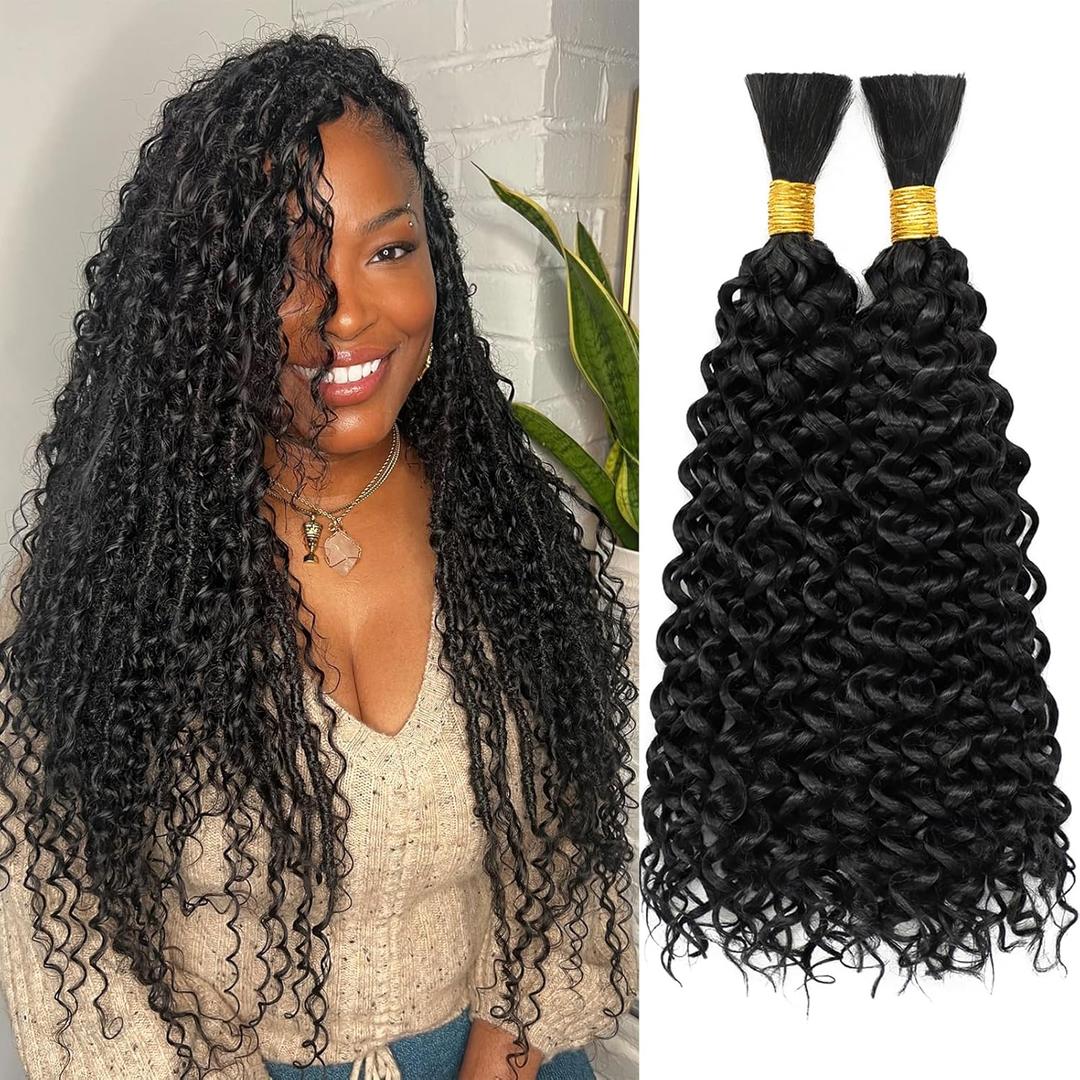 Dorsanee Water Wave Bulk Hair for Braiding 20 Inch 2 Bundles 200g Natural Black Curly Braiding Hair for Boho Braids No Weft Wet and Wavy Braiding Hair Extensions (#1B,100g/bundle)
