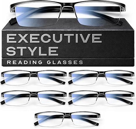 Gaoye 6 pack 1.25 Executive Style Reading Glasses Men - Durable Readers with Blue Light Filtering- Comfortable Fit with TR90 Frames, Black