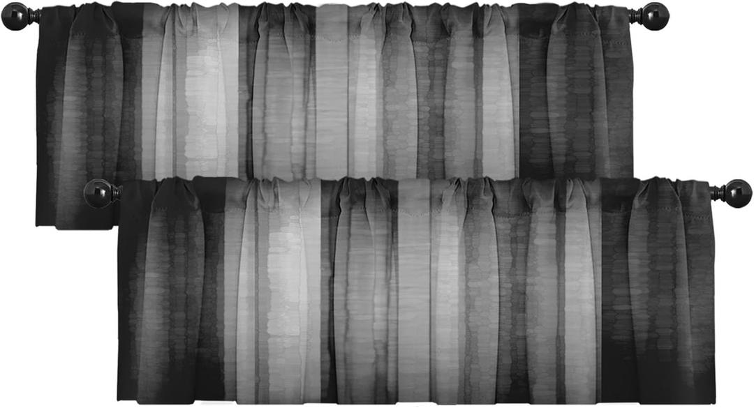 Emvency 2 Pack Valances Window Treatments, Black and Grey Striped Abstract Blackout Drapes Adjustable Curtain for Windows Living Room Kitchen Over Sink, 12x52 Inch Rod Pocket Valances (Sunflower)
