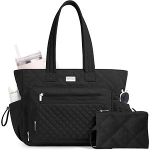 TOPDesign Puffer Laptop Bag for Women, Quilted Teacher Tote Nurse Work Briefcase, Computer Handbag with 40oz Cup Holder