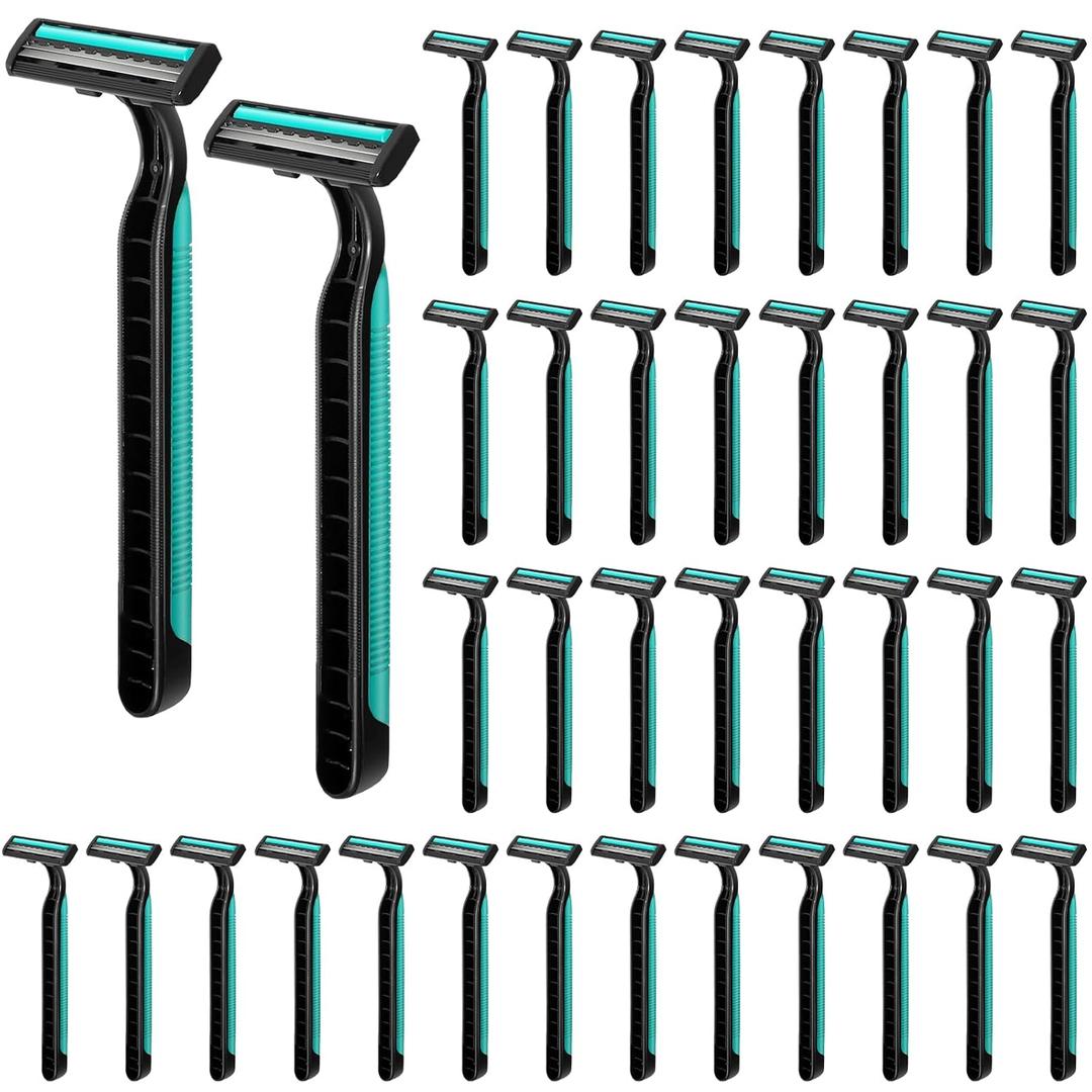 120 Pack Disposable Twin Blade Razors Individually Wrapped, Clear Safety Cap Multipurpose Portable Shave Razor for Man Woman Bathing Hotel Travel (Green)