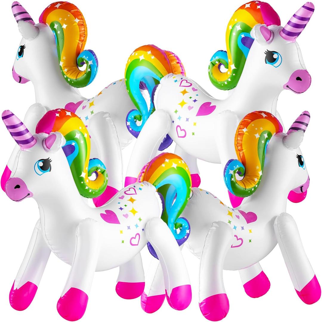 Inflatable Unicorn Party Decorations - (Pack of 4) 24 Inch - Large Blow Up Rainbow Unicorns for Unicorn Birthday Decorations, Party Decor, Balloons, Pool Fun, and Party Favors Supplies