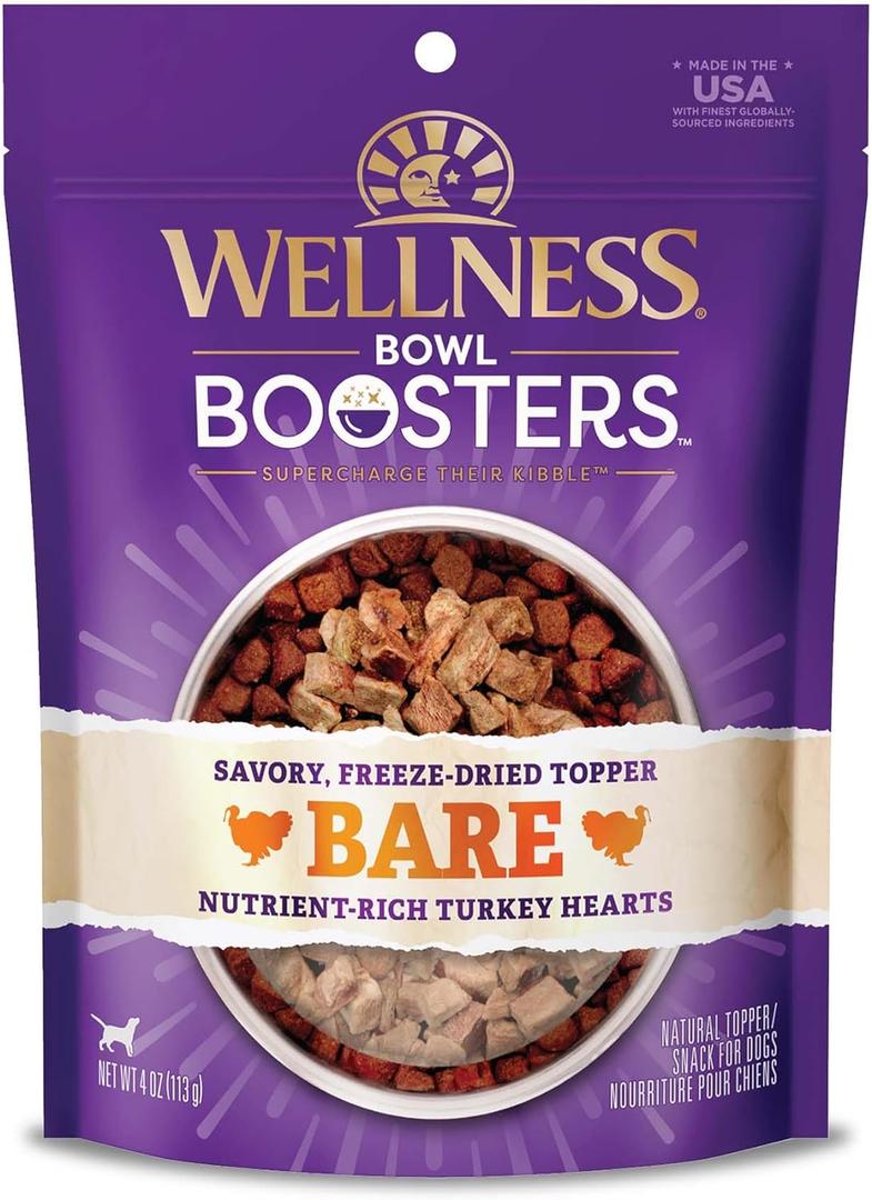 Wellness Bowl Boosters Bare Freeze Dried Turkey Dog Food Topper for Small, Medium, and Large Breeds, Grain Free, Natural, 4 oz Bag (EXP 04/07/27)