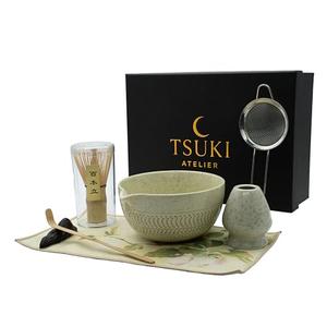 7 Pcs Matcha Whisk Set – Matcha Kit - Ceramic Bowl, Bamboo Whisk & Holder, Scoop, Sifter, Scoop Rest & Tea Towel – Elegant Matcha Kit for Tea Lovers, Home Decor & Zen Spaces (Green)