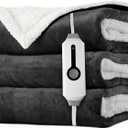 LaffyLo Heated Throw Blanket 50 x 60, Fast Heating Electric Blanket, Dual-Sided Flannel Sherpa, 4 Heat Settings, 3 Hour Auto Off, Machine Washable, Dark Grey