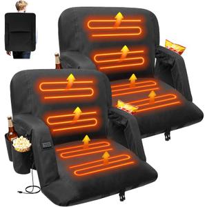 DEKEMASTER Heated Stadium Seats for Bleachers with Back Support Exclusive Sofa Style Design with Extra Thick Back and Cushion, 23inch Bleacher Chairs, 6 Reclining Positions for Sport Events Camping