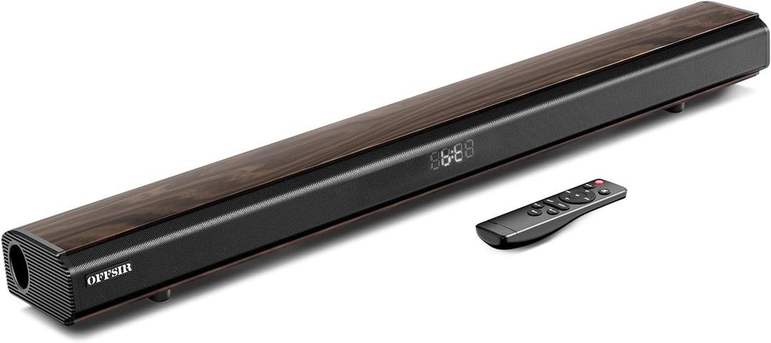 OFFSIR 100W 2.1CH 31.8" Sound bar for Smart TV with HDMI ARC/Bluetooth 5.0 | Optical/coaxial/AUX inputs, DSP 3 EQ, adjustable bass. LED display, wood grain, wall mountable. Room-filling sound