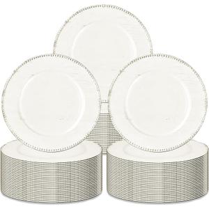 100Pcs Vintage White Charger Plates Bulk Wedding - 13" Premium Vintage White Chargers for Dinner Plates, Decorative Charger Plates for Events & Parties
