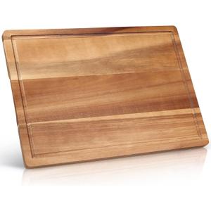 17" Best Solid Acacia Wood Cutting Boards for Kitchen Meat Large Wooden Charcuterie Board Food Non Toxic Hardwood Chopping Boards with Juice Groove Thick Butcher Block Big Bread Serving Cheese Board