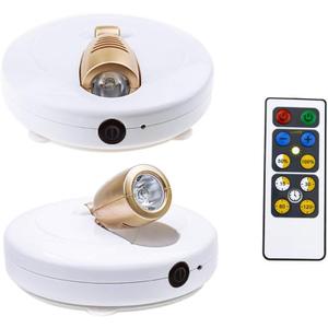 HONWELL LED Spotlight Wireless Accent Lights 2 Pack Battery Powered Warm White Puck Lights with Remote,Under-Cabinet Light Indoor Closet Light with Rotatable Head,Picture Light for Paintings
