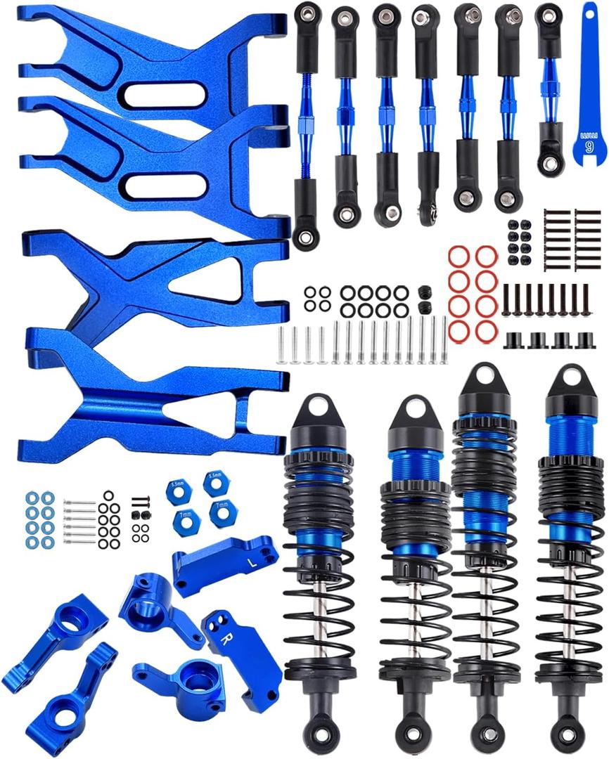 Upgrades Part for 1/10 Rustler 2WD VXL /Stampede 2WD VXL,Alloy RC Suspension Arms,Shocks,Steering Blocks Caster Blocks C-Hubs Stub Axle Carriers,Turnbuckles Camber Link, Navy Blue