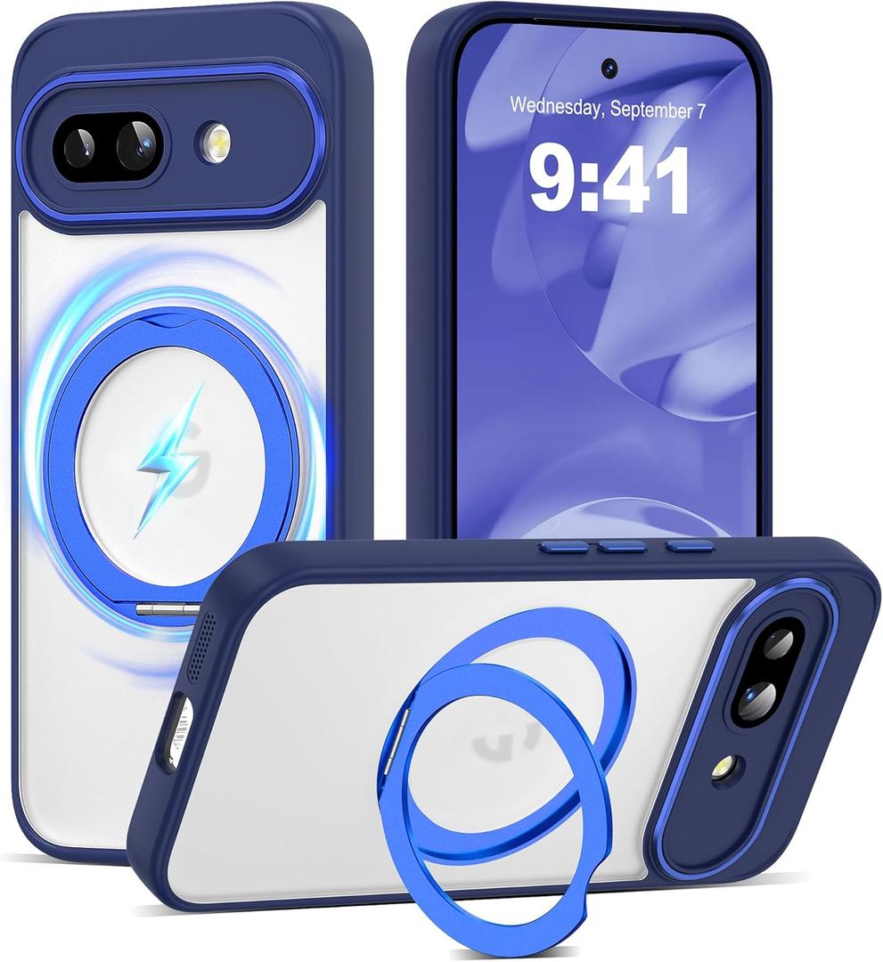 Compatible with Google Pixel 9a Case with 360 Magnetic Stand [Compatible with Mag-Safe ][Camera Lens Protector] Shockproof Translucent Phone Case For Google Pixel 9a 6.3'',Blue
