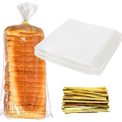 MAHIONG 200 Pack 17.7x9.4x3.1 Inch Bread Bags with Ties with 200 Adjustable Ties, Clear Plastic Bread Bags for Homemade Bread,Sourdough,Bakery