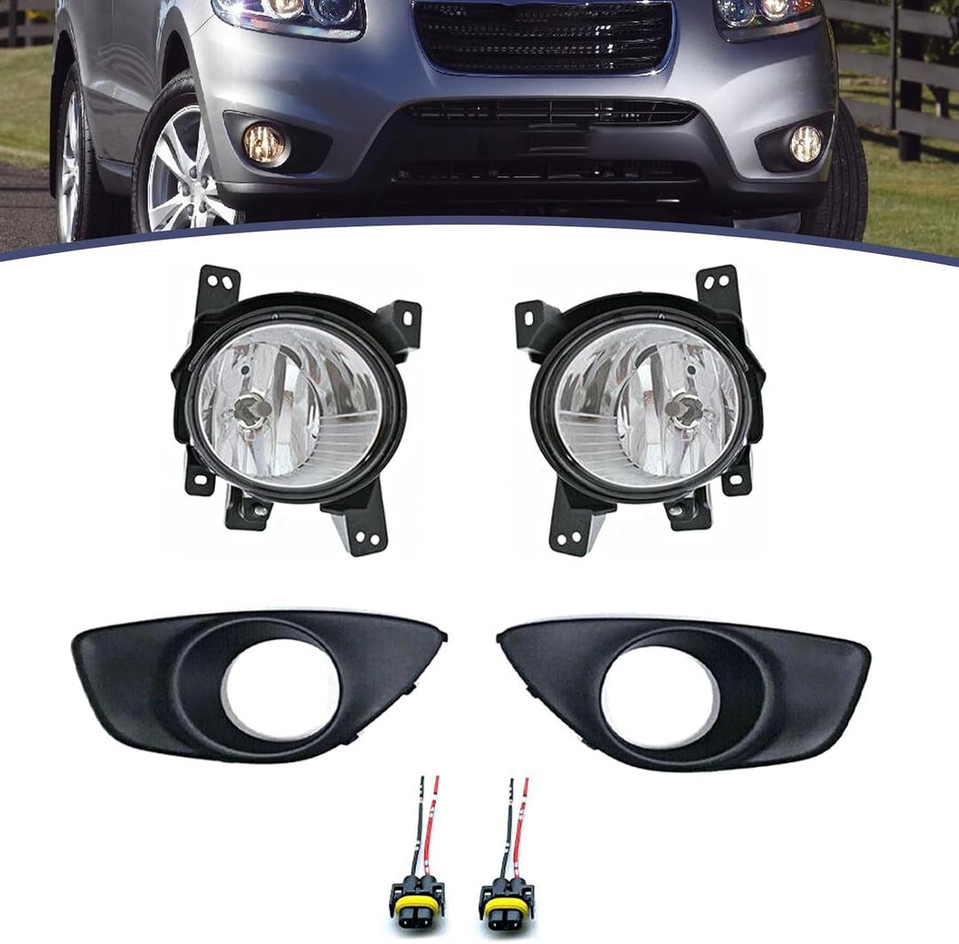 For Hyundai Santa Fe 2010-2012 Fog Lights Front Lower Lamps Protective Covers Belt Conector Left&Right