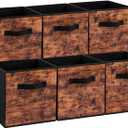 Stero Fabric Storage Cubes, 6 Pack Foldable Storage Bins with Handle, 11 Inch Box for Shelves, Closet, Organizer, Rustic Brown and Black