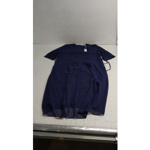 Solid Color Relaxed Dresses 2025 Women's Casual 3/4 Sleeve Crew Neck Flowy Swing A Line Dresses with PocketsL (Dark Blue, Large)