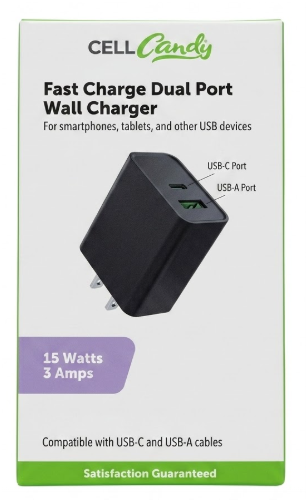 CELL CANDY Fast Charge Dual Port Wall-Charger 15Watts 3 Amps