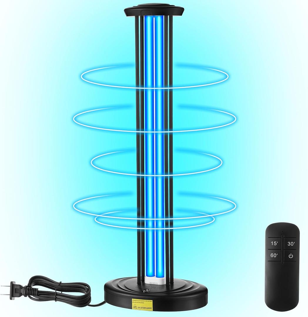 Qualirey 100W UV & Ozone Sanitizer, High Power Room Disinfection Light with 3 Level Timer & Remote, Whole Room Disinfection for Large Spaces, Offices & Basements