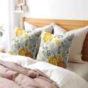 Pumpkin Fall Pillow Covers 18x18 Set of 2 Yellow Saga Green Leaf Autumn Floral Thanksgiving Pillow Cases Outdoor Decorative Holiday Cushion Cover Rustic Decoration Farmhouse Home Sofa Couch Bed Decor