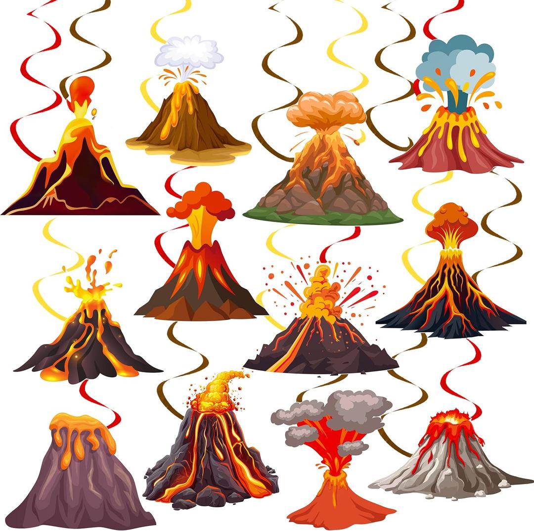 Volcano Party Hanging Swirls Lava Volcano Birthday Party Decorations Volcano Theme Party Hanging Foil Whirls Ceiling Streamers Decoration for Science Dinosaur Party Luau Hawaiian Party Supplies