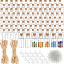 Bokon 100 Packs Mini Plastic Bottles with Corks Stoppers Eye Screws Funnels Small Potion Bottles Tiny Clear Sand Art Jar Wishing Vial for Birthday Party DIY Crafts Gift (1 x 2.28 Inch)