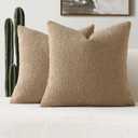 FUTEI Pack of 2 Khaki Decorative Throw Pillow Covers 20x20 Inch Soft Cozy Solid Boucle Textured Cushion Case,Modern Home Decor for Couch Bed Living Room