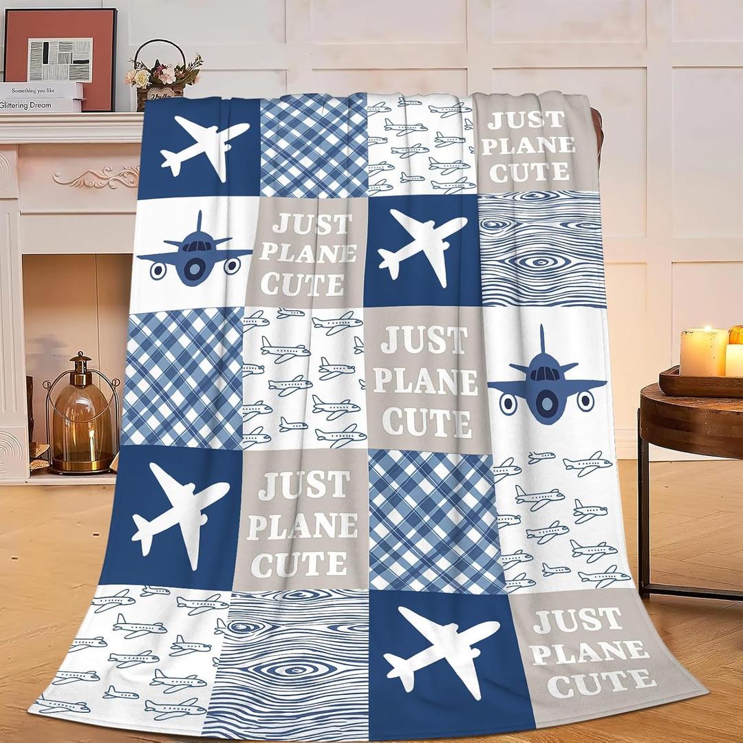 Airplane Blanket Super Soft Warm Fluffy Fleece Flannel Just Plane Cute Throw Blanket Cozy Fuzzy Plush Stuff Bedding Blankets Gifts for Women Kids Boys Girls Adults 50"X40"
