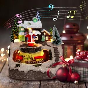 Christmas Decorations Village House Resin Collectible Building Figurines Revolving Train Musical Snow Globe 8 Music for Vintage Christmas Decor (Snow Man)