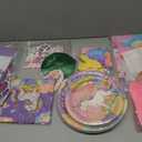 Unicorn Party Birthday Supplies - 220Pcs Unicorn Party Decorations Included Backdrop, Banner, Tablecloth, Hanging Swirls, Cupcake Toppers, Tableware, Paper Towel, Latex Balloons (BIG)