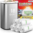 18 Gallon 100 Counts Compactor Bag Tall Kitchen Trash Bags,Fit 15,16,18,20Gal,Garbage Bags by Teivio, Unscented,Bin Liners, Plastic Bags for home, for Bathroom, Office, Industrial, Clear