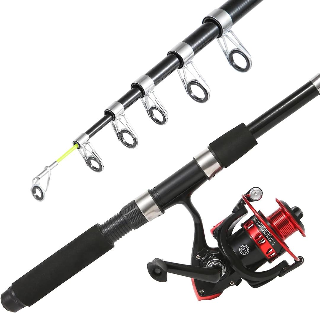 Fishing Rod, 6.9ft 2Pcs Telescopic Fishing Rods Set, Carbon Fiber Fishing Pole, 1PCS Spinning Rod and Reel Combo with Carrier Bag Freshwater Fishing Rod and Reel Combos Kits Fishing Gear