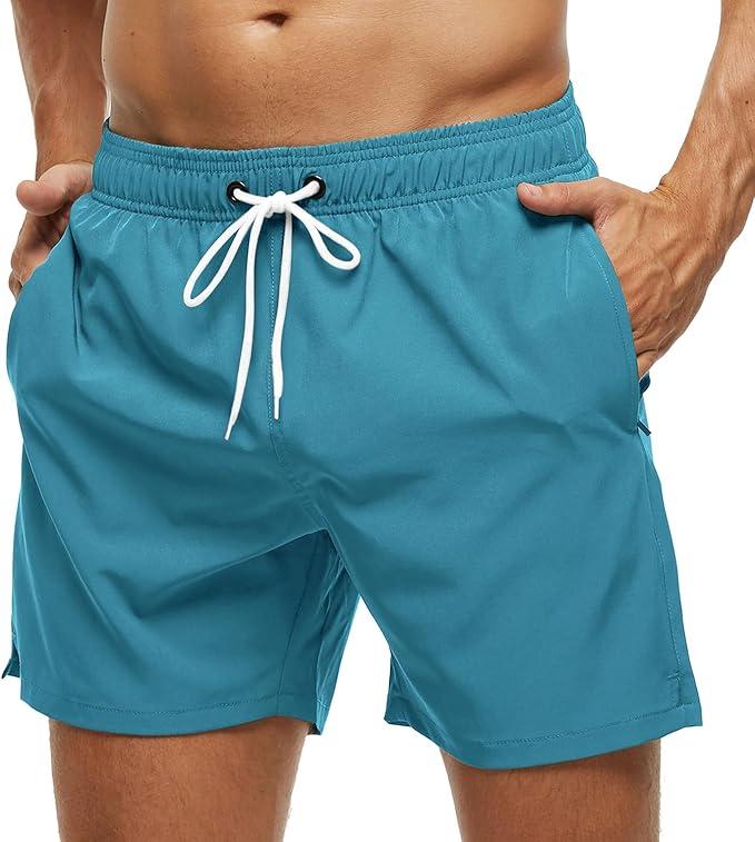 SILKWORLD Men's Swim Trunks Quick Dry Beach Shorts with Pockets (Green, S)