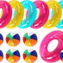 Ceenna 12 Sets Beach Floats, Including 6 Pcs Inflatable Pool Tube for Adults Swimming Rings 6 Pcs 12'' Beach Inflatable Balls for Vacation Beach Decorations Summer Activity Party