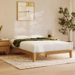 Bamboo Platform Bed Frame - Queen - Natural - Floating Center Support Legs - 12” Height - Easy Tool Free Set Up - Contemporary and Durable - Sturdy Wooden Support Slats - Holds Up To 800 Pounds