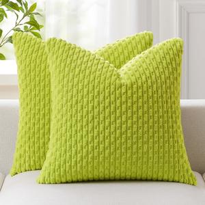 Kevin Textile Decorative Pillow Covers Set of 2 Striped Plush Corduroy Pillows Pillowcases Boho Home Decor Cushion Covers for Couch Sofa Bed Living Room 26x26 Inch, Spring Green