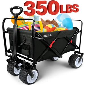 BEAU JARDIN Folding Beach Wagon Cart 350 Pound Capacity Collapsible Foldable Wagon with Big Wheels for Sand Camping Grocery Canvas Garden Sports Heavy Duty Shopping All Terrain Utility Blue