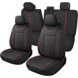 CAROMOP Luxury PU Leather Car Seat Covers Full Set,Waterproof Faux Leather Split Bench Seat Covers for Cars,Universal Car Interior Covers Seat Protectors for Sedans SUVs Pick-up Trucks(Black/Red)