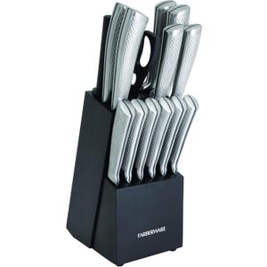 Farberware Textured Grip Stainless Steel Knife Set, 15 Piece, Stainless Steel (Black)