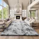 Ophanie Area Rugs 9x12 Living Room, Large Tie-Dyed Grey&White Bedroom Carpet, Big Shag Indoor Thick Soft Nursery Rug, Fluffy Carpets for Boy and Girls Room Dorm Home Decor Aesthetic